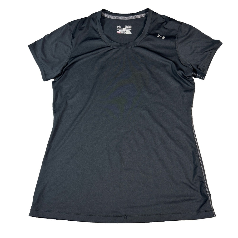 Under Armour T Shirt Women M Black V Neck HeatGear Athletic Running Gym